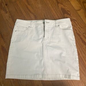 White denim skirt with rhinestone detailing Y2K 2000s vibe